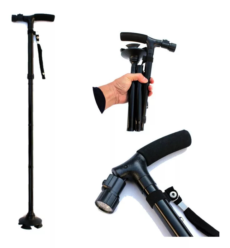 Trusty Cane Baston Ortopedico Plegable Con Linterna Luz Led Color Negro