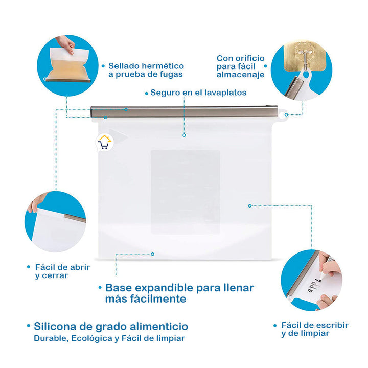 Bolsa Silicona Hermética Reutilizables Alimentos 1000ml HE0232