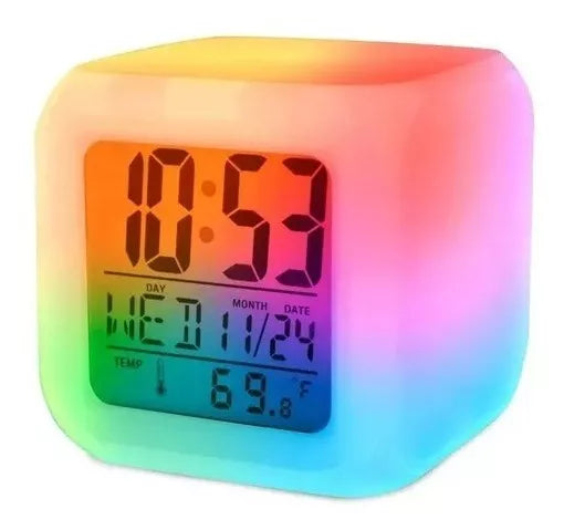 Reloj Despertador/alarma Cubo Luminoso Digital 6 Colores Led Color Blanco