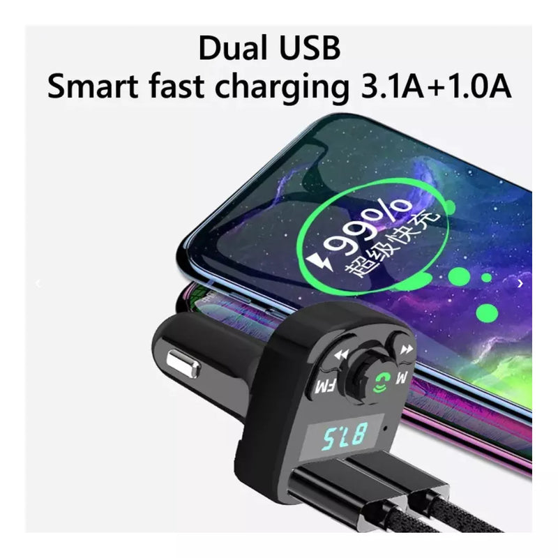 Cargador Dual Usb Para Carro Adaptador Bluetooth 5.0 Fm Mp3