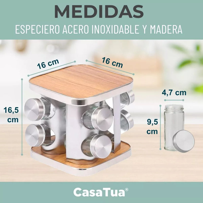 Especiero Cocina 8 Condimentos Giratorio Acero Inoxidable