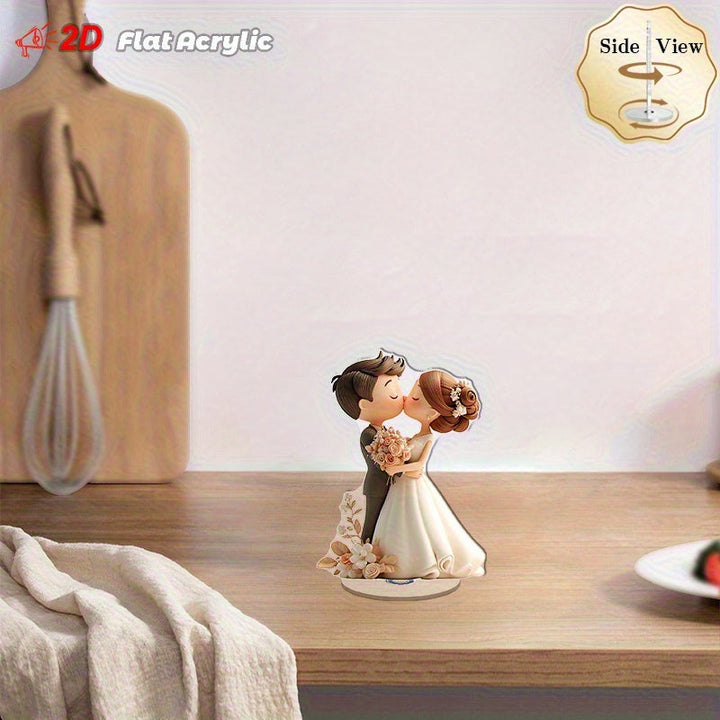 Decoración de Escritorio Giratoria 2D Plana, Sin Necesidad de Energía, con la Novia y el Novio en un Abrazo Romántico, Adecuada para Bodas, Propuestas, Aniversarios, Decoración del Hogar, Uso Interior y Exterior, 2D Plana
