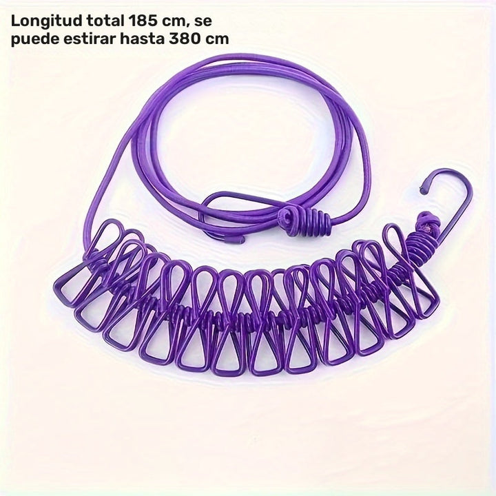 12 piezas de línea de ropa portátil para viajes con ganchos elásticos y a prueba de viento - Perchero compacto, plegable y duradero para secar ropa en casa y viajes, línea de ropa para viajes | Perchero compacto | Ganchos elásticos, perchero para secar r