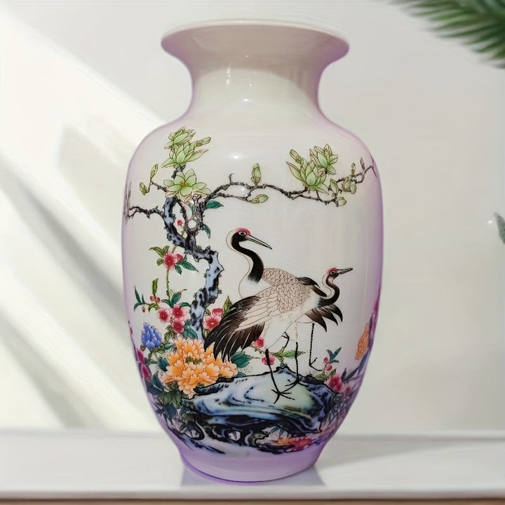 Jingdezhen Old Porcelain Factory, Jarrón de flores de cerezo con gotas de agua claras y transparencia, con glaseado rosa, con aves que llevan bendiciones, adecuado para el armario de entrada.