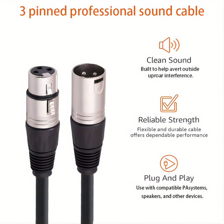 Cable de micrófono XLR profesional Xingzhaotong, conector de audio macho a hembra de 3 pines, forma redonda, sin batería, conector fiable de enchufar y listo para usar para sistemas de PA y micrófonos