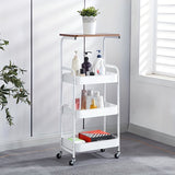 Carrito de Almacenamiento Versátil de 4 Niveles con Ruedas - Diseño Delgado, Tapa de Madera y Cestas de Malla para Cocina, Oficina, Baño - Estructura Metálica Duradera, Acabado en Polvo - Negro/Blanco, Ganchos de Utilidad