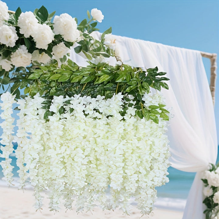 48 Piezas de Guirnalda Artificial de Glicina para Exteriores - Flores Plásticas Blancas Colgantes para Bodas, Fiestas y Festividades - Decoración Resistente a Todas las Estaciones sin Mantenimiento para Jardín o Paredes