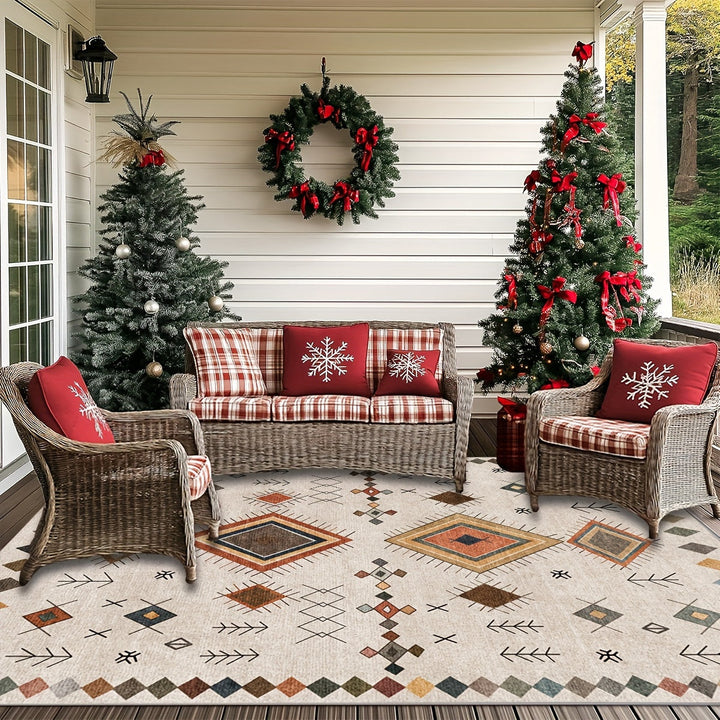 1 pieza de Alfombra Grande para Jardín al Aire Libre Estilo Marroquí Otoño Navideña Nueva de 850g/Grosor 0.8cm, Alfombra de Terciopelo Cristal Lavable en Máquina para Acampar en RV, Alfombra Persa Suave de Poliéster para Pasillo Sala Solárium y Suelos de