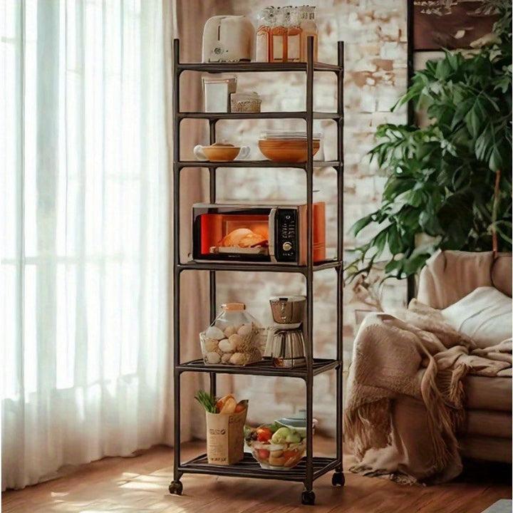 Carro de almacenamiento metálico de 6 niveles con ruedas y ganchos - Organizador de gran capacidad para cocina, baño y organización del hogar - Negro, sin necesidad de ensamblaje, carro de almacenamiento de cocina, unidad de estantería versátil, carro de