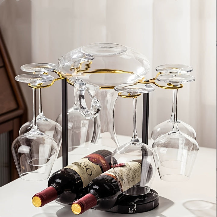 1pieza Estantería Integrada para Vino con Tallo - Metal Pulido para Amantes del Vino, Mantiene las Botellas de Vino Tinto con Tallo, Bandeja Decorativa para Exhibición en Armario de Vino, Portabotellas Elegante para Hogar y Eventos, Portabotellas de Vino