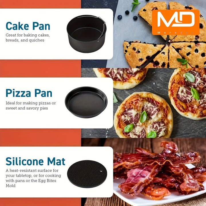 MOREDOR 11piezas/set 20.32 cm Accesorios para freidora de aire, Compatible con Universal 3.7QT - 6.8QT Freidora de aire profunda, Libre de BPA, Seguro para lavavajillas, Revestimiento antiadherente, Con libro de recetas