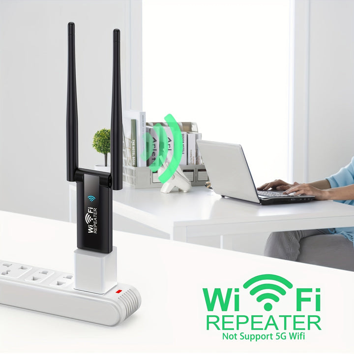Adaptador USB WiFi, Repetidor sin varillas de 300Mbps/2.4Ghz con Doble Antena para PC Portátil/Escritorio, Conexión Rápida y Fácil, Mejora Áreas con Señal Wi-Fi Débil, Consulta Guía de Instalación Rápida