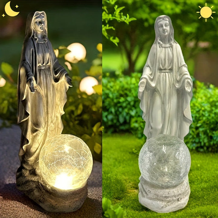 Estátua de la Virgen María Oasis Solar, arte de resina, adorno de jardín autosoportante, tema de Natividad festivo para patio, césped, balcón, estanque, decoración de Navidad, Pascua, Janucá, Acción de Gracias, batería de níquel de 200mAh