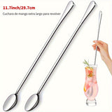 2 Piezas, Cucharas Para Té Helado De Acero Inoxidable, Cucharas De 11.7'' De Largo Para Revolver, Cucharas De Mezcla De Cóctel Duraderas Para Casa, Cocina, Cafetería, Bar, Aptas Para Lavavajillas, Acabado Espejo