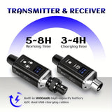 Microfono sin varillas profesional UHF, sistema de micrófonos recargable USB, con ganancia de audio incorporada, calidad de sonido HD sin pérdidas, función de cambio 48/0V en un solo botón, compatible con micrófonos dinámicos y condensadores