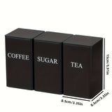 Jarrón de almacenamiento de hierro de tres piezas negro/beige, utilizado para almacenar tazas de té, azúcar y café en la cocina, adecuado para oficinas, almacenamiento en casa y comedor.