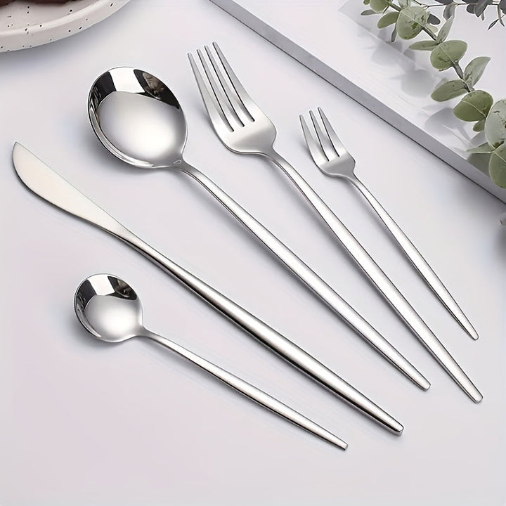 Juego de Cubiertos de Acero Inoxidable de 30 Piezas, Juego de Cuchillo Tenedor Cuchara, Juego de Vajilla, Incluye Juego de Cuchillo Tenedor Cuchara, Apto para Casa, Restaurante, Hotel, Fiesta, Boda, Lavavajillas