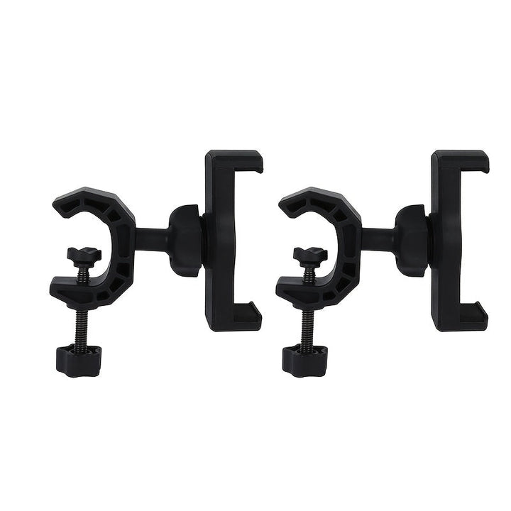 Sujeción de teléfono dual ajustable - Dispositivo de selfie flexible y estable para modo paisaje/retrato, soporte de teléfono móvil de plástico negro con múltiples clips, configuración de selfie | Soporte ajustable | Plástico duradero