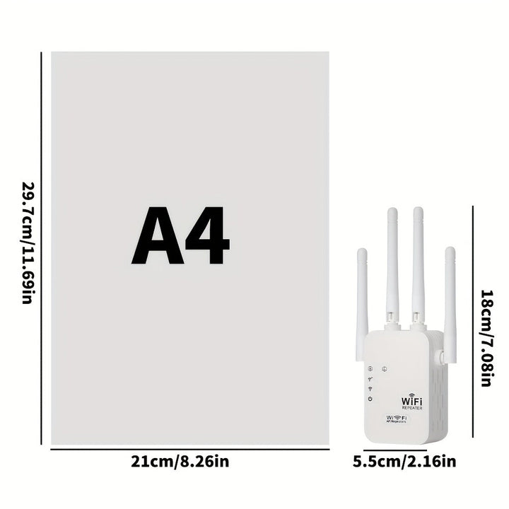 Amplificador de señal Wi-Fi de EE. UU., cobertura superancha, 1200 Mbps, doble banda 2,4 y 5 GHz, extiende hasta 8500 pies cuadrados, Wi-Fi de alta penetración, conecta hasta 35 dispositivos, configuración fácil de un solo clic, 4 antenas omnidireccional