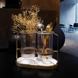 Porta Utensilios de Lujo Ligero | Soporte de Hierro + Bandeja Transparente PET para Cuchillos, Tenedores y Cucharas | Organizador de Encimera sin Taladro