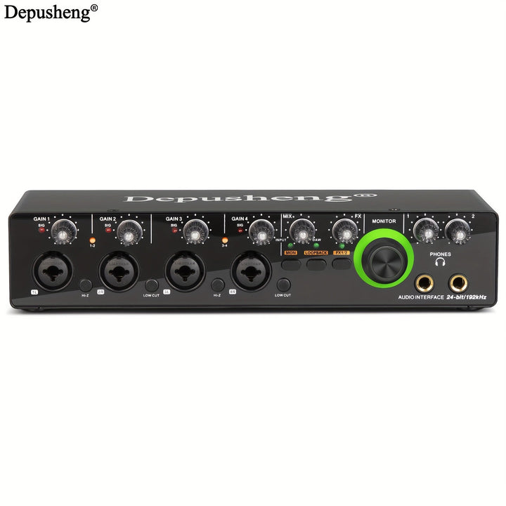 Interfaz de audio USB profesional DEPUSHENG, tarjeta de sonido con calidad HD, alimentación fantasma, conector para auriculares y 8 preamplificadores de micrófono - Consola de estudio para PC, podcasting, transmisión en vivo y videojuegos (24 bits/192 kH