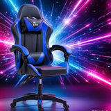 Butaca de Juego Ergonómica Estilo Carreras - Silla de Escritorio Ajustable en Altura con Reposacabezas y Soporte Lumbar, Tela de Poliéster Duradera, Fácil Montaje para Oficina en Casa o Dormitorio, Diseño Deportivo, Asiento Cómodo