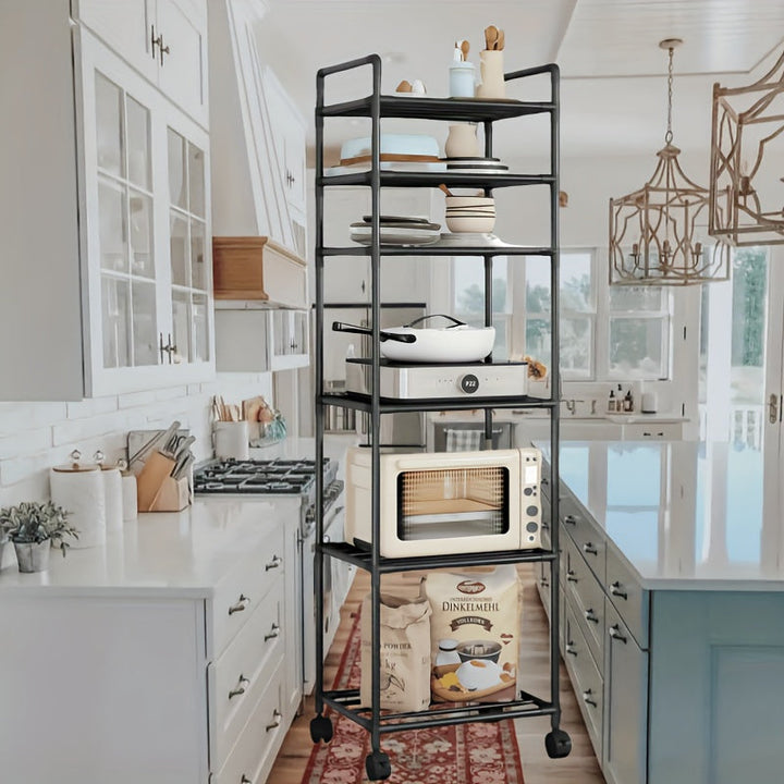 Carro de Cocina Metálico con Ruedas de 6 Niveles y Estantes Ajustables - Organizador Multifuncional para Cocina, Baño, Sala de Estar, Oficina - Fácil Montaje, Diseño Ahorrador de Espacio, Unidad de Almacenamiento Versátil | Estantería de Aspecto Industri