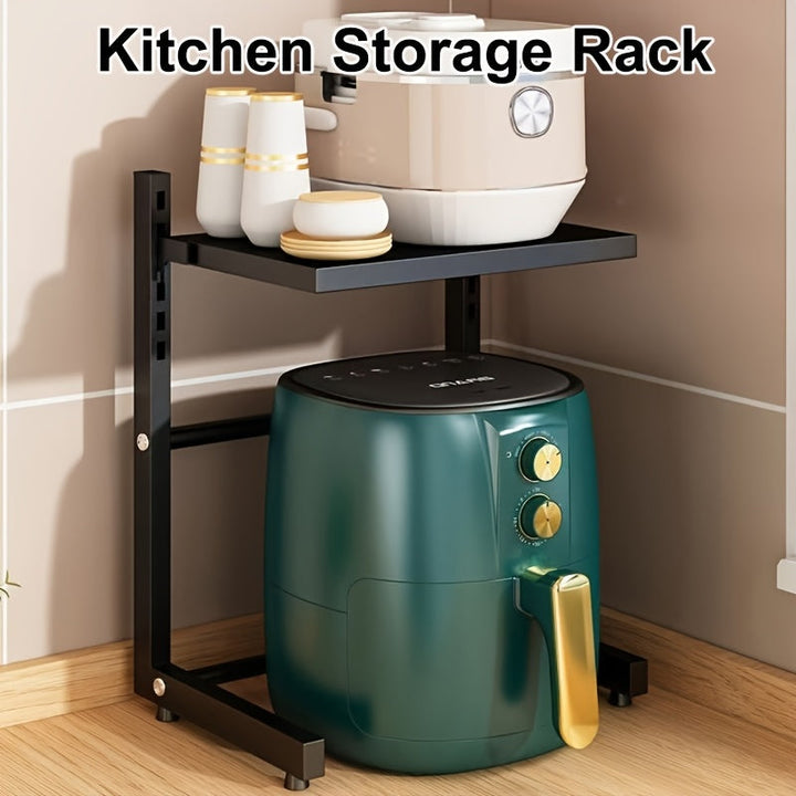 1 estante organizador para freidora de aire, soporte metálico multifuncional para cocina, compatible con arroceras y electrodomésticos pequeños, diseño de niveles para ahorrar espacio, sin tubos metálicos incluidos, solución de almacenamiento para cocina