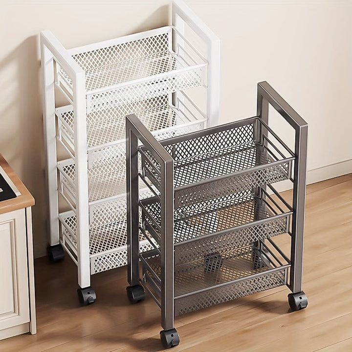 Estantería de metal negra de 3/4 niveles con ruedas, ideal para espacios pequeños, cocinas, baños y lavanderías, carrito práctico moderno con ruedas bloqueables