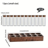 Juego de 6/12 Contenedores Multifuncionales, Frascos de Vidrio con Tapas ABS y Bases de Nogal para Café, Semillas, Miel, Especias y Aceites Esenciales - Incluye Soporte Decorativo, Ideal para Cafeterías y Cocina