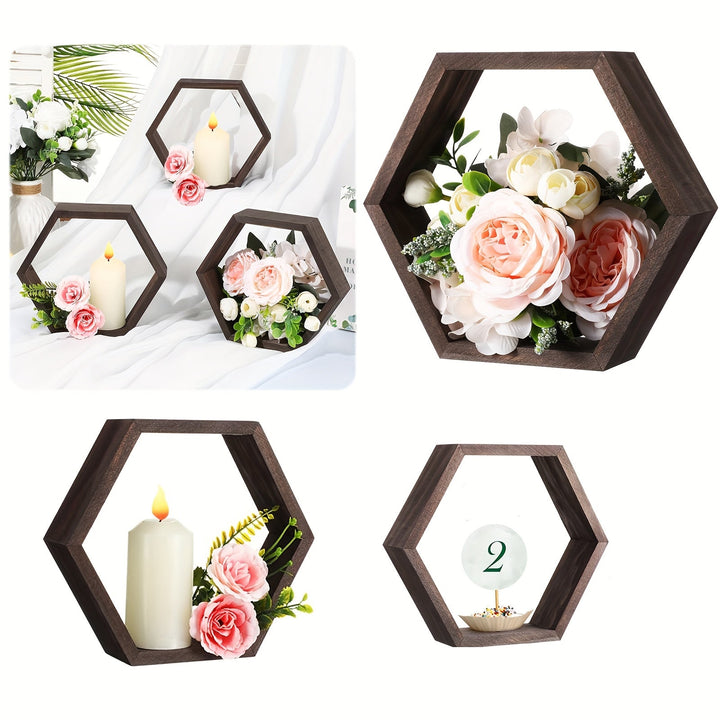 Juego de estantes flotantes hexagonales, 1 estante de panal de abeja, adecuado para pared, estante hexagonal de madera, estante geométrico octogonal sólido y elegante, adecuado para oficina DIY y decoración de pared de pasillo.