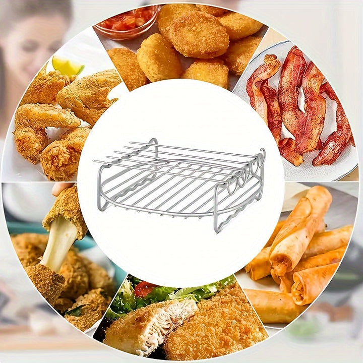 Rejilla Versátil de Acero Inoxidable para Freidora de Aire con Brochetas - Apilable, Parrilla Multiusos para Horno y Tostadora, Ideal para Asar, Cocinar al Vapor y Pan - Accesorio de Doble Capa