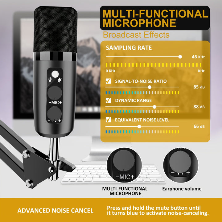 Micrófono USB condensador para computadora, juego de PC, podcast, kit de micrófono para transmisión, grabación, voces, ASMR, voz, micrófono de estudio cardioides para teléfono/Android/PS4