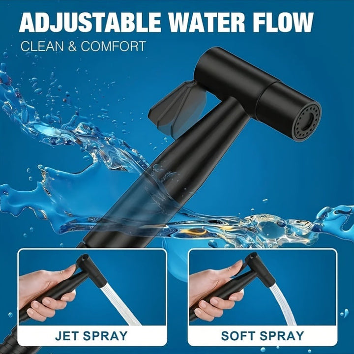 Cabezal de ducha ajustable de flujo de agua - Opciones de pulverización doble (Jet & Suave), acero inoxidable, auto-limpieza, diseño moderno para la higiene del baño, incluye manguera, cabezal de pulverización para la ducha, limpieza del inodoro, mango e