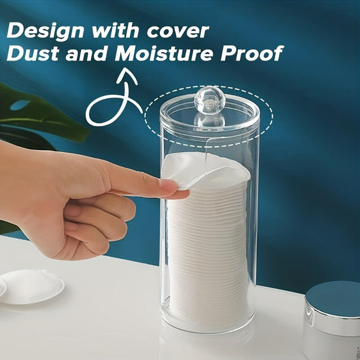 3 piezas de dispensador de hisopos acrílico, caja de almacenamiento para baño, frascos redondos para algodón, porta hisopos, contenedor de palillos, hisopos redondos para baño