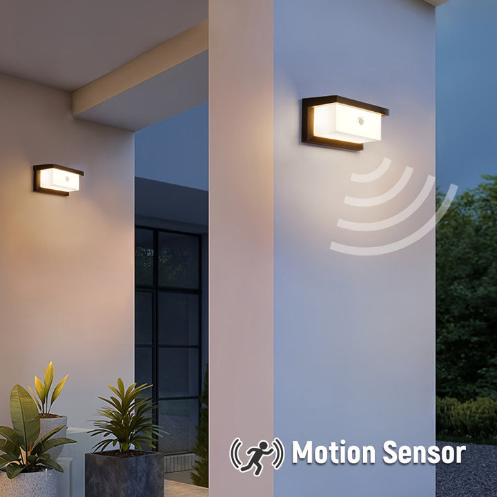 Lámpara LED exterior para pared con sensor de movimiento PIBAOGU, 16W, ABS negro, detección infrarroja para iluminación de porche, balcón y jardín, función de control automático de luz, AC85-265V