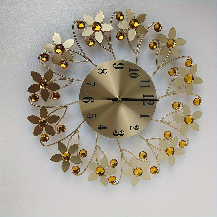 [Reloj Moderno de Flores Redondo] Reloj de Pared Silencioso Moderno Metálico de 14.17 pulgadas - 1 pza Diseño Redondo de Flores Fácil de Leer Con Cristales - Accesorio de Decoración para Sala de Estar y Dormitorio