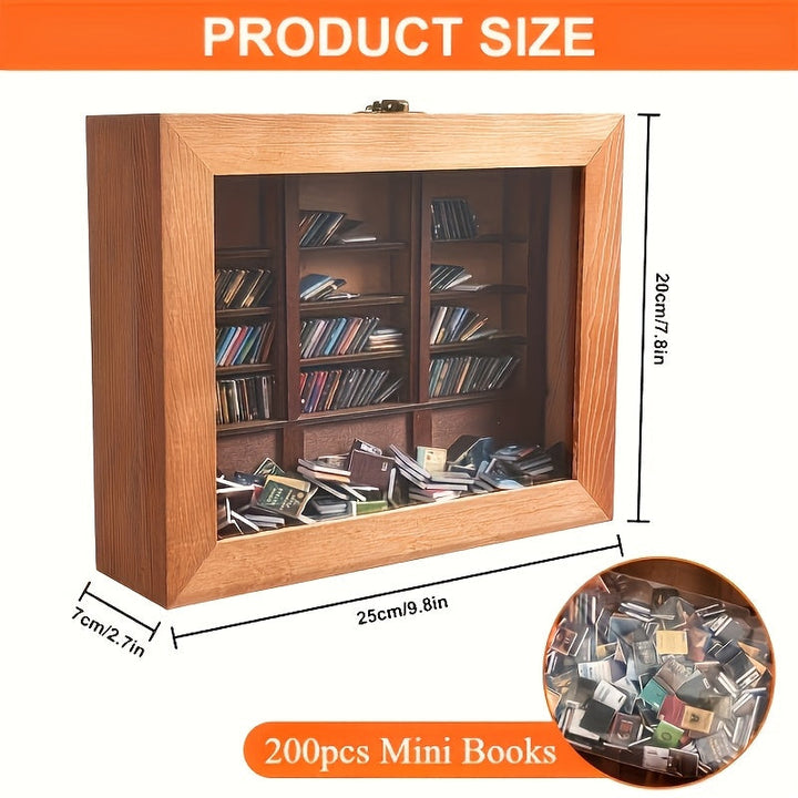 1pc Estantería Mini Hecha a Mano para la Ansiedad, Mueble de Exhibición de Madera Retro, con 200 Libros Pequeños, Decoración de Escritorio para Amantes de los Libros, Regalo de Navidad Perfecto, Diseño Independiente