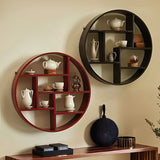 Estantería de Pared de Madera al Estilo Chino Vintage - Exhibición de Almacenamiento Abierto para Salón de Peluquería, Estante de Vino y Más