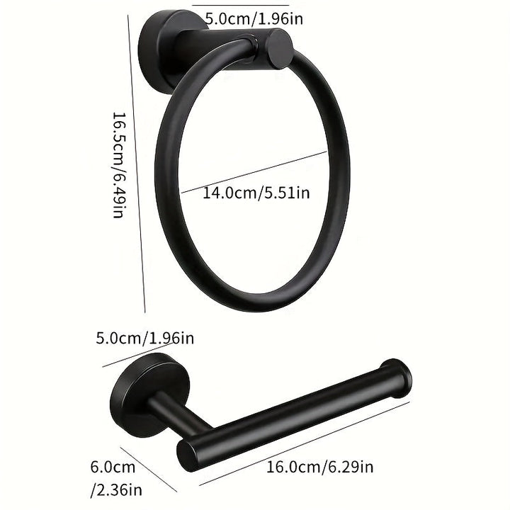 Juego de 2 accesorios para baño de acero inoxidable redondos, set de toallero y portarrollos de papel higiénico negro mate para montar en pared