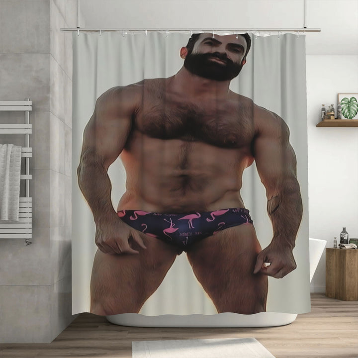 Diseño de cortina de ducha artística inspirada en hombres musculosos, con una cortina de baño removible.