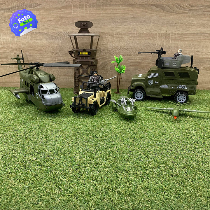 Set Militar Vehículos Avion Accesorios Juguete Niños HWM423-2