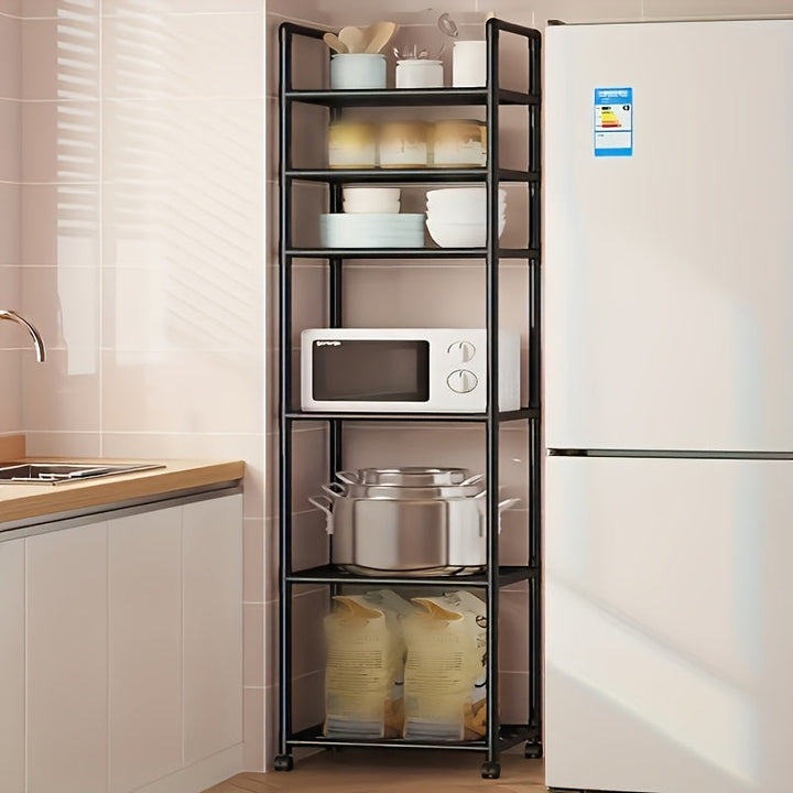 Carrito organizador rodante de 6 niveles con ruedas - Estructura metálica resistente, organizador multiusos sin madera para cocina, baño o sala, estante móvil que ahorra espacio, fácil de armar, versátil | Diseño de estante abierto | Construcción robusta