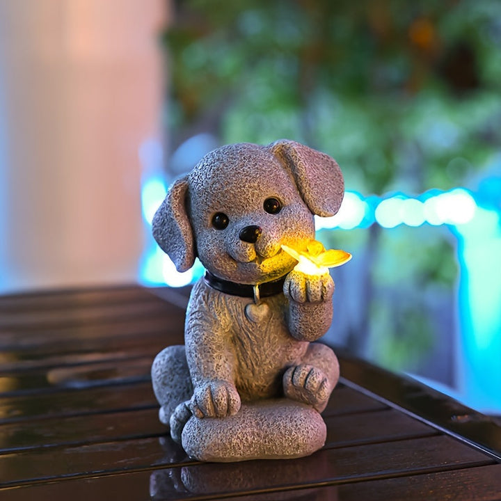 Escultura de perro con energía solar, estatua decorativa independiente de resina para jardín, patio, césped, regalo único de inauguración de la casa para mujeres y mamás, decoración navideña y de Acción de Gracias para exteriores con temática de perros,