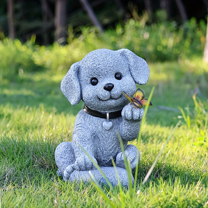 Escultura de perro con energía solar, estatua decorativa independiente de resina para jardín, patio, césped, regalo único de inauguración de la casa para mujeres y mamás, decoración navideña y de Acción de Gracias para exteriores con temática de perros,