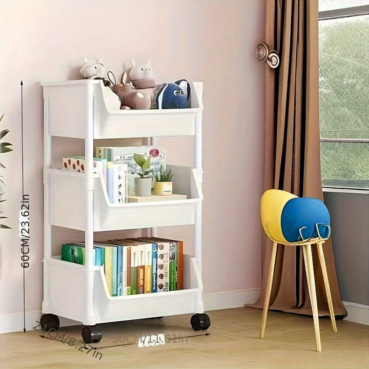 Estantería de Almacenamiento de Una Pieza para Cocina y Hogar, Organizador de Juguetes con Estante Móvil Multinivel para Bocadillos y Libros, Carro Utilitario
