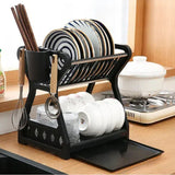 Estantes de cocina, rejilla de drenaje de plástico, rejilla de tazas, bandeja, utensilios de cocina, rejilla de almacenamiento, rejilla de platos doble, almacenamiento.