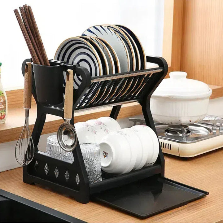 Estantes de cocina, rejilla de drenaje de plástico, rejilla de tazas, bandeja, utensilios de cocina, rejilla de almacenamiento, rejilla de platos doble, almacenamiento.