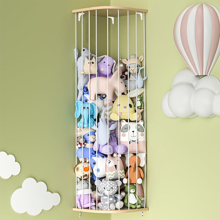 Estantería de almacenamiento para animales de peluche en forma de triángulo, estante para juguetes de peluche con patrones, estante colgante de madera para guarderías para guardar juguetes de peluche, hamaca regalo