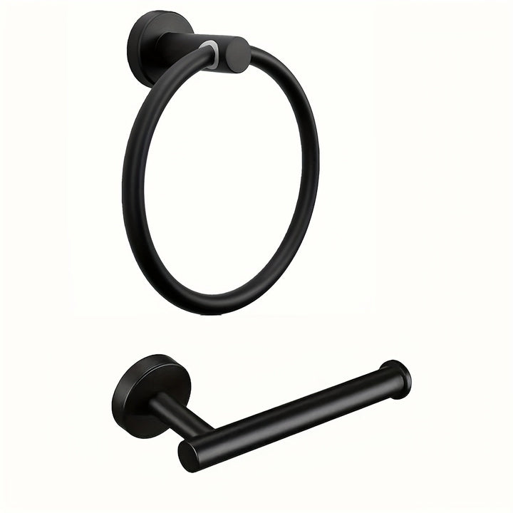 Juego de 2 accesorios para baño de acero inoxidable redondos, set de toallero y portarrollos de papel higiénico negro mate para montar en pared